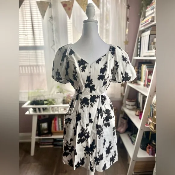 Prabal Gurung Black and White Puff Sleeve Mini Dress - Picture 2 of 7